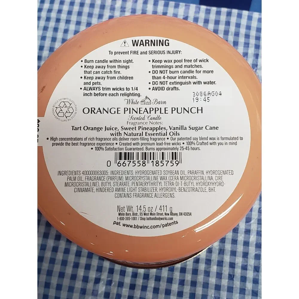 BBW Orange Pineapple Punch Shiny Orange Jar Large 3 Wick Candle Home Fragrance - Picture 2 of 2